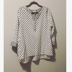 White and Navy Cotton Blouse